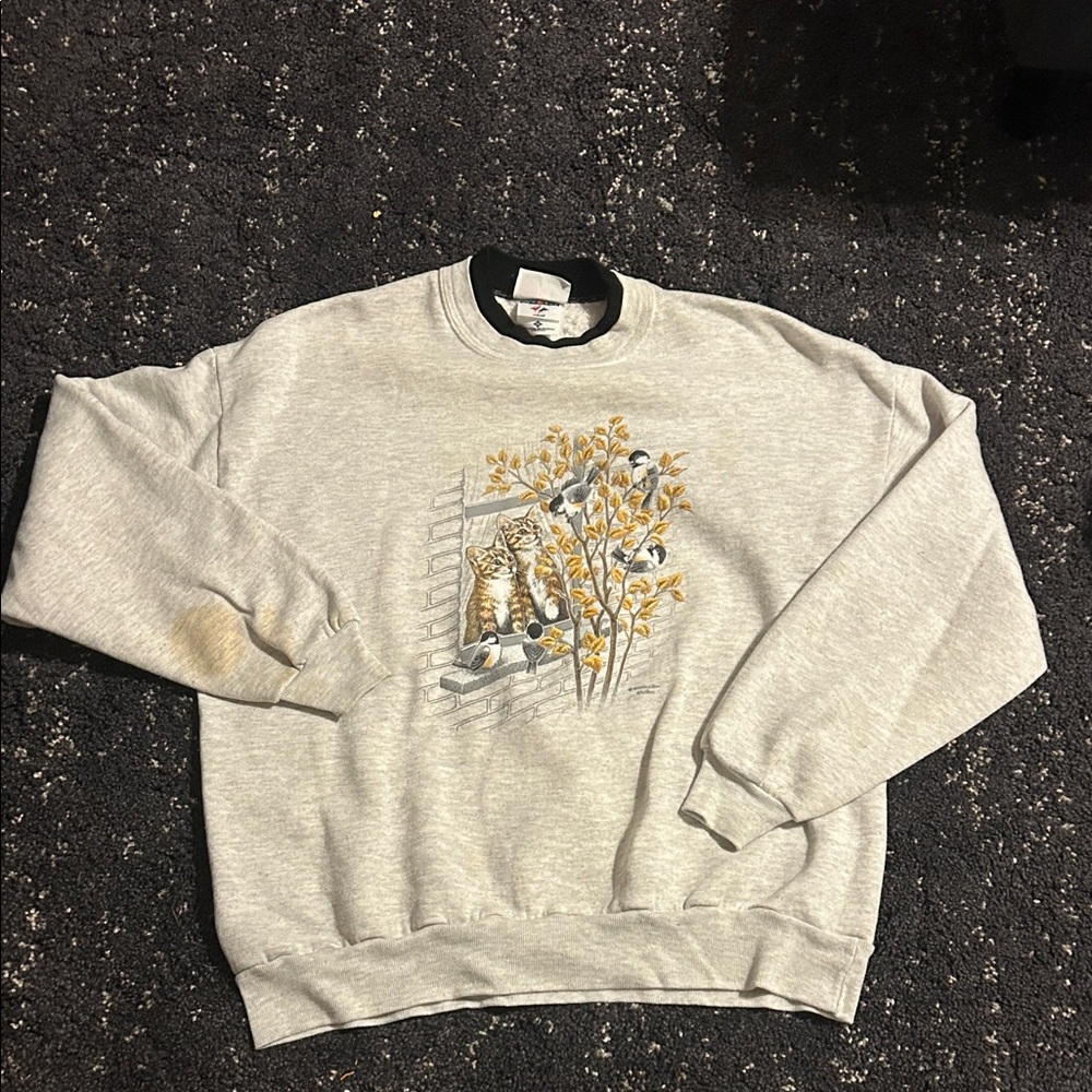 Elegant Gray Crewneck Sweater with Owl Design